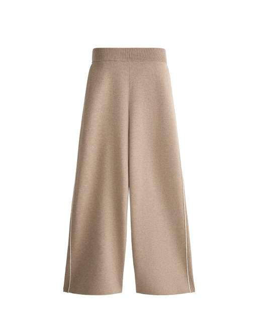 OYSHO Straight-leg knit trousers with rib piping in beige, 5 of 5