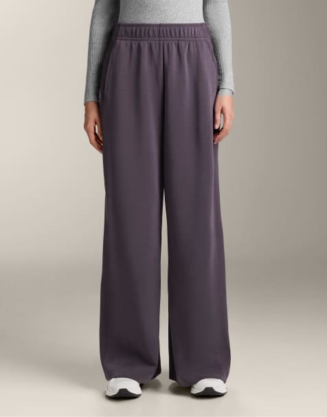 OYSHO Straight-leg rib trousers with brushed modal in dark aubergine