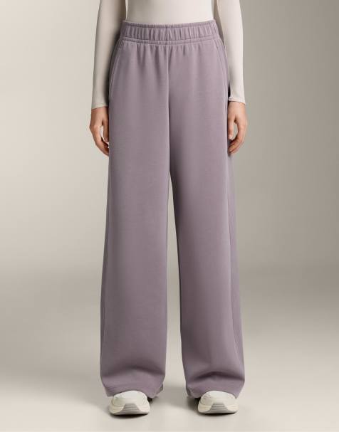 OYSHO Straight-leg rib trousers with brushed modal in purple - view 1