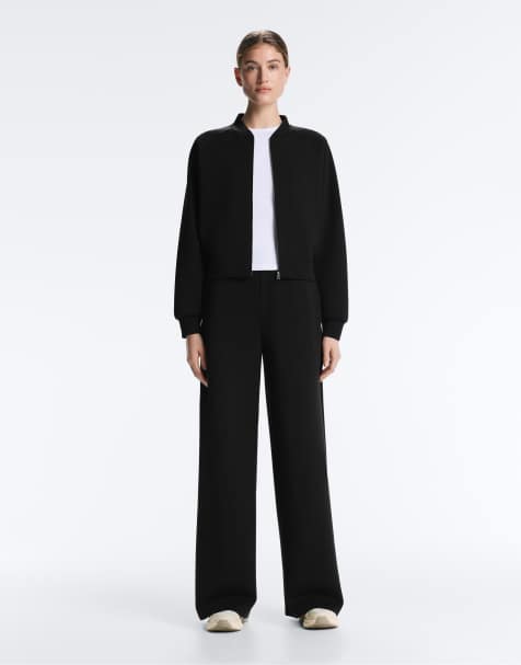 OYSHO Straight-leg striped trousers with soft-touch modal in black