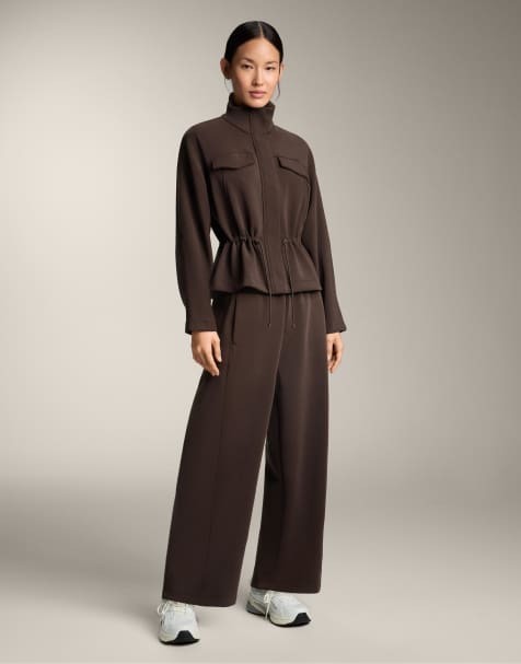 OYSHO Straight-leg trousers with brushed modal in brown