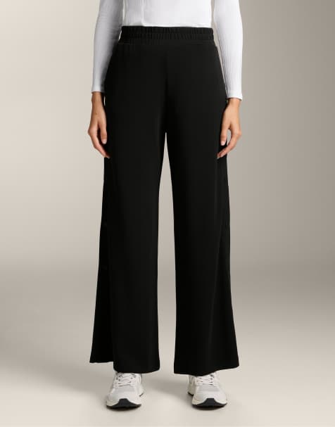 OYSHO Straight-leg trousers with buttons and rib with soft-touch modal in black