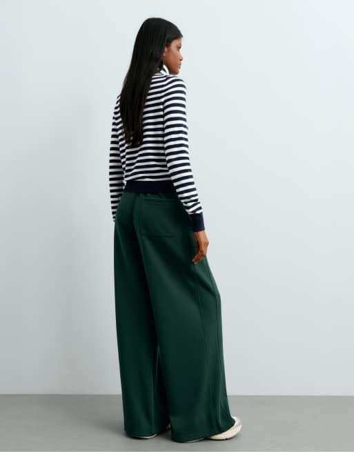 OYSHO Straight-leg trousers with cotton piqué brushed in bottle, 4 of 6
