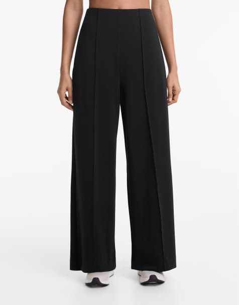 OYSHO Straight-leg trousers with modal and crease in black