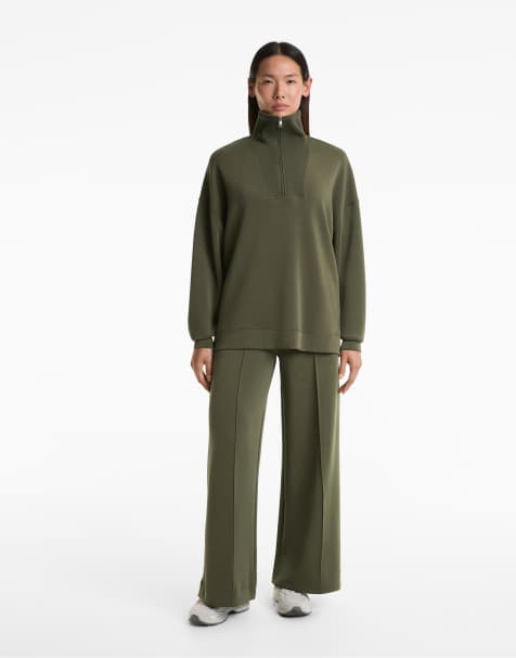 OYSHO Straight-leg trousers with modal and crease in green