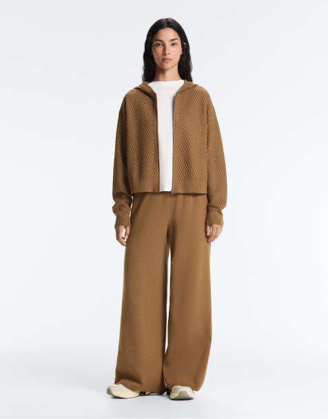 OYSHO Straight-leg trousers with side knit structure in copper