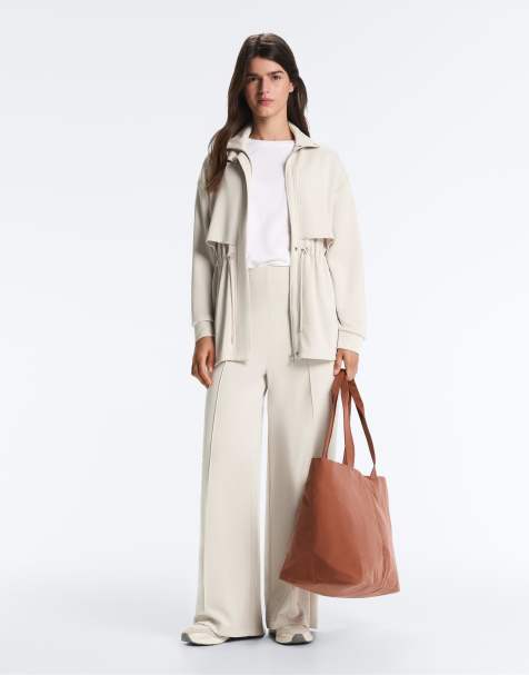 OYSHO Straight-leg trousers with soft-touch modal and crease in pale mink