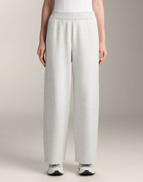 OYSHO Straight side rib knit trousers in pale grey melange