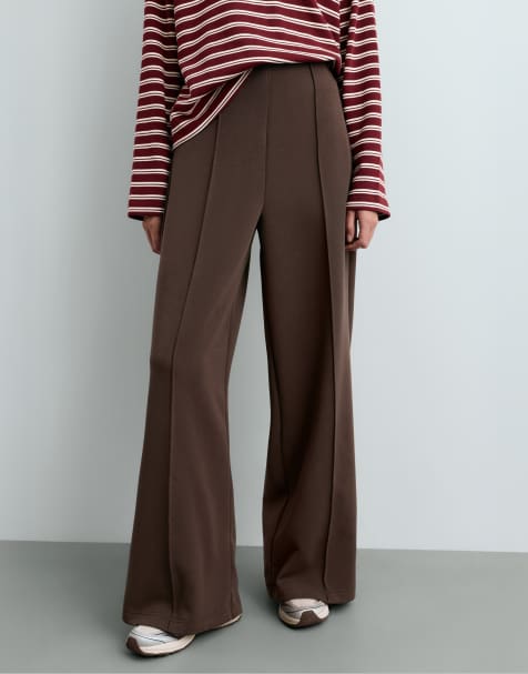 OYSHO Straight super high rise trousers with modal in brown - view 1