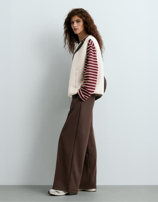 OYSHO Straight super high rise trousers with modal in brown, 2 of 5
