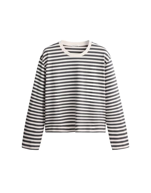 OYSHO stribet boxy langærmet T-shirt i sort, 5 af 5