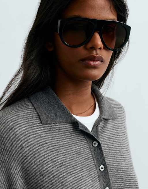 OYSHO Stribet strik-polo i antracit, 100 % uld, 3 af 5