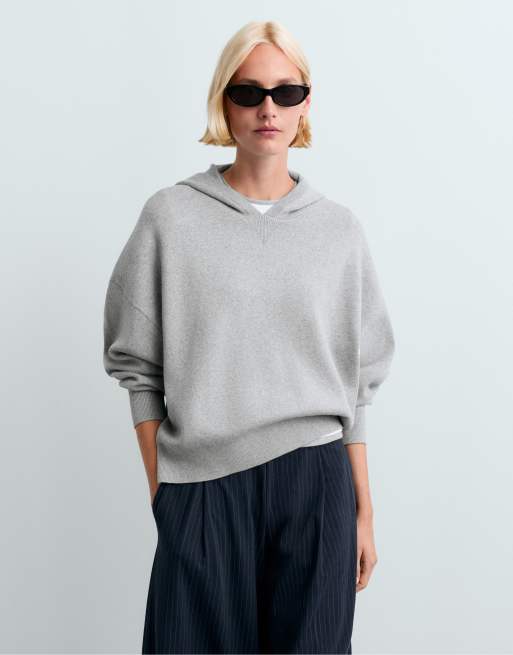 OYSHO Strick-Kapuzenpullover aus Baumwollmix in Hellgrau, 2 von 6