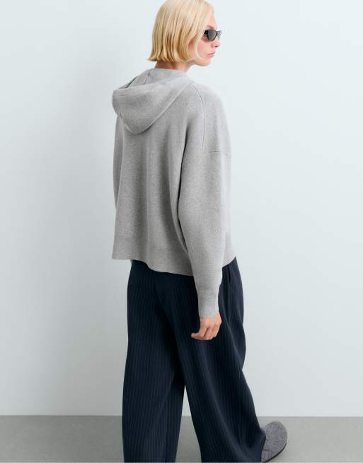 OYSHO Strick-Kapuzenpullover aus Baumwollmix in Hellgrau, 4 von 6
