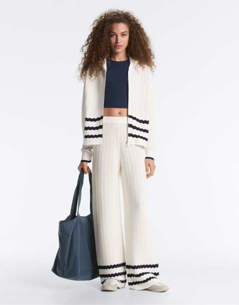 OYSHO – Strickhose in Wollweiß mit Wellenmuster und geradem Bein - view 1