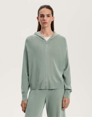 OYSHO - Strickjacke in Blaugrün mit Kapuze