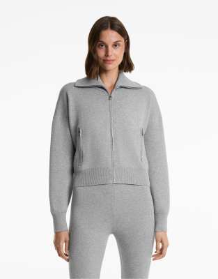 OYSHO - Strickjacke in Grau mit hohem Kragen und Taschen-Schwarz