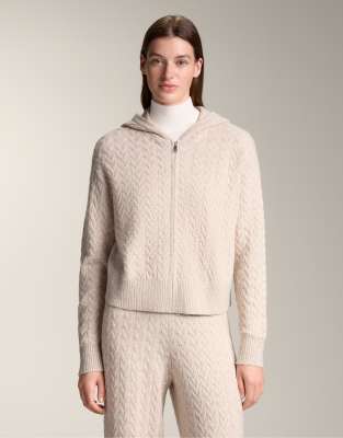 OYSHO - Strickjacke in Hellrosa mit Kapuze und Zopfmuster