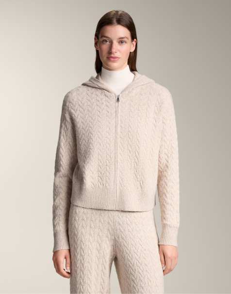 OYSHO – Strickjacke in Hellrosa mit Kapuze und Zopfmuster - view 1