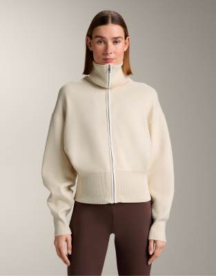 OYSHO - Strickjacke in Vanille mit Kontrast-Reißverschluss-Neutral