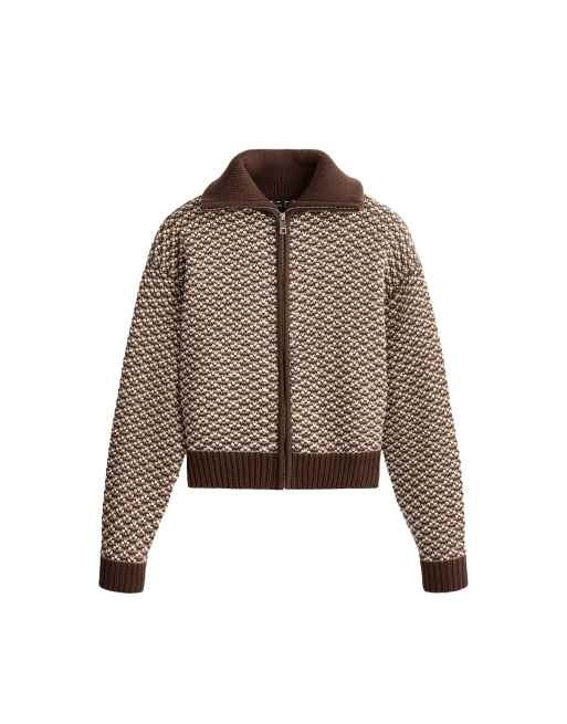 OYSHO Strickjacke mit hohem Kragen und Kontrastdetails in Braun, 5 von 5