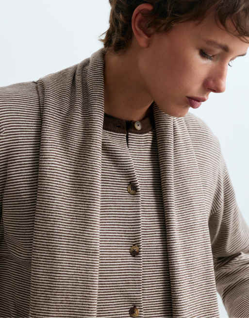 OYSHO Strickjacke mit langen Ärmeln und Schal-Detail in Braun, 3 von 6