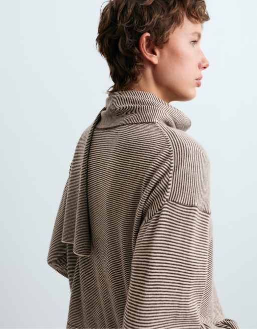 OYSHO Strickjacke mit langen Ärmeln und Schal-Detail in Braun, 5 von 6