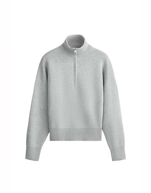 OYSHO Strickpullover aus Baumwollmix mit halbem Reißverschluss in Hellgrau, 5 von 5