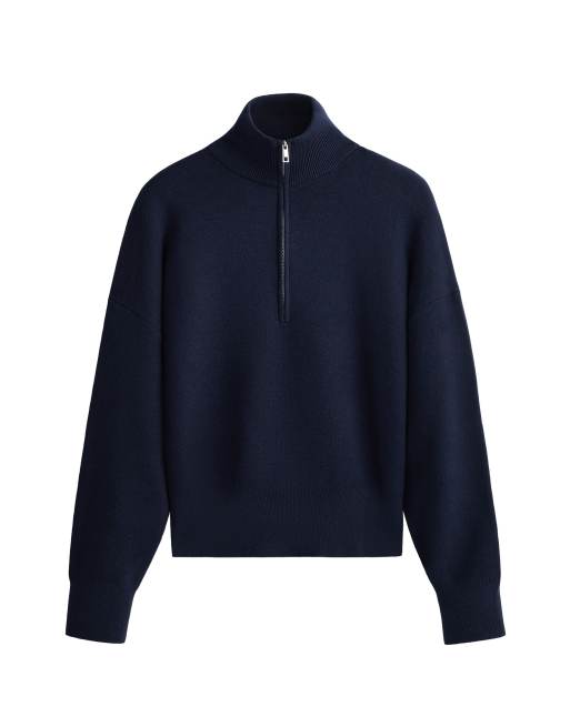 OYSHO Strickpullover aus Baumwollmix mit halbem Reißverschluss in Marineblau, 5 von 5