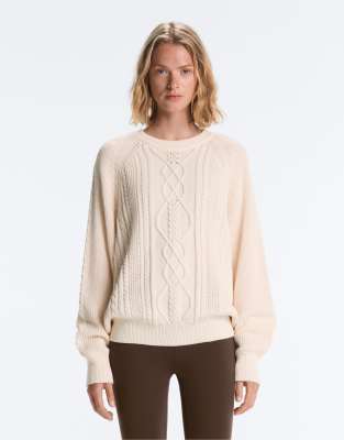 Strickpullover aus reiner 100% Baumwolle in Ecru mit Zopfmuster-Neutral Neutral L