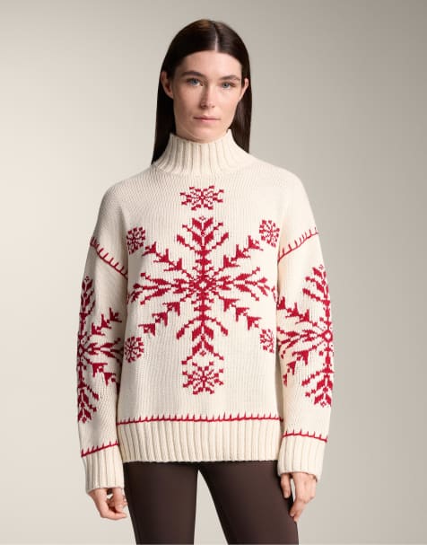 OYSHO – Strickpullover in Ecru mit gesticktem Schneeflockenmuster - view 1