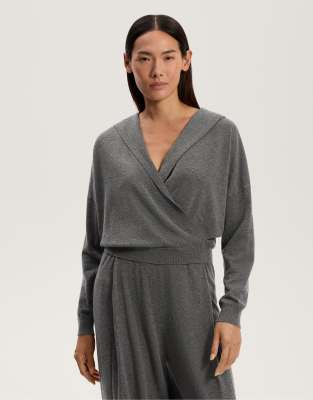 OYSHO - Strickpullover in Grau mit überkreuztem Design und Kapuze