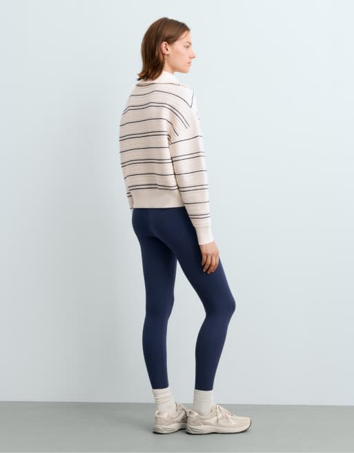 OYSHO Strickpullover mit Stehkragen und Streifen in hellem Ecru, 4 von 4