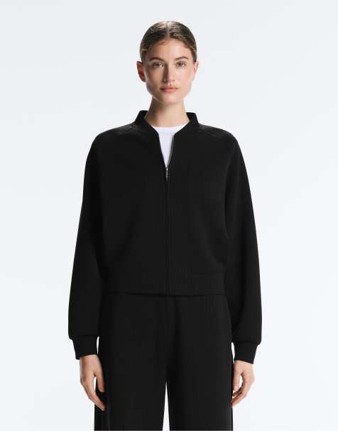 OYSHO Striped bomber jacket with soft-touch modal in black