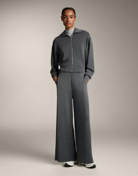 OYSHO Striped boxy jacket with back pleat and soft-touch modal in dark grey - view 1