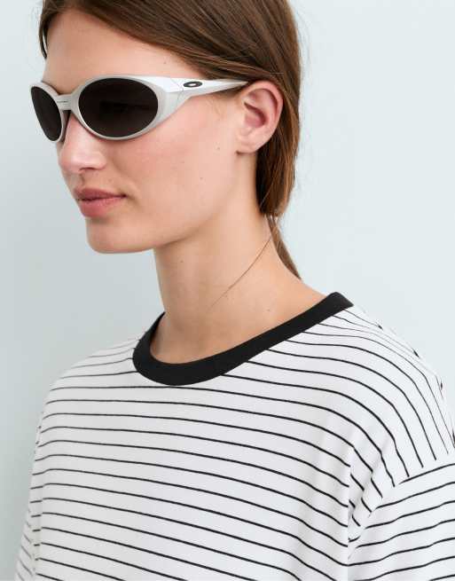 OYSHO Striped cotton blend short sleeve t-shirt in off-white, 3 of 5