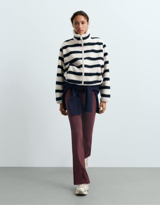 OYSHO Striped faux-shearling jacket in navy, 2 of 7
