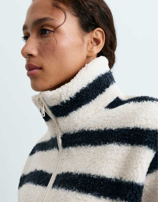 OYSHO Striped faux-shearling jacket in navy, 3 of 7