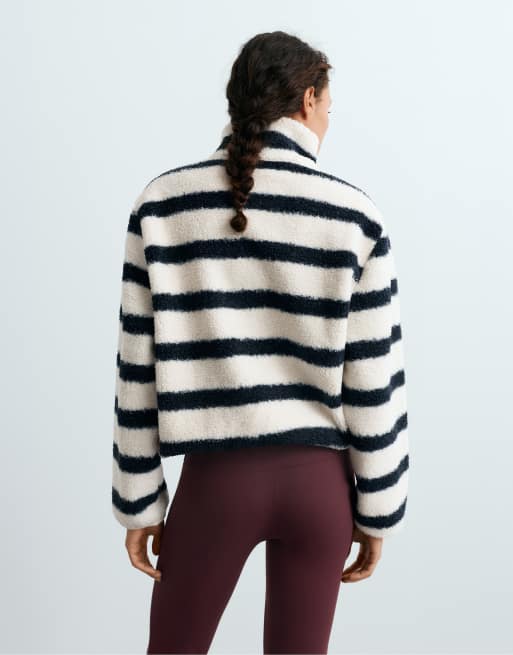 OYSHO Striped faux-shearling jacket in navy, 4 of 7
