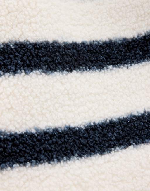 OYSHO Striped faux-shearling jacket in navy, 6 of 7