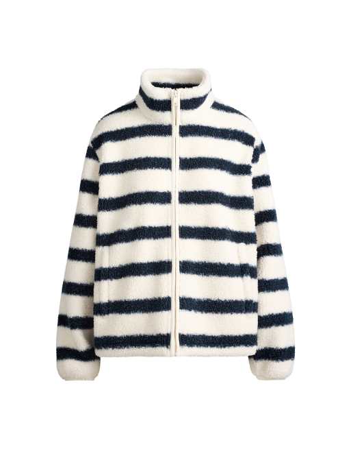 OYSHO Striped faux-shearling jacket in navy, 7 of 7