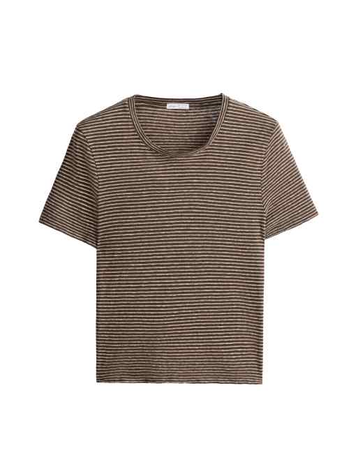 OYSHO Striped fitted t-shirt with cotton and modal in brown, 6 of 6