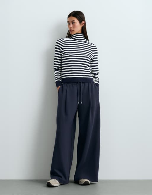 OYSHO Striped high-neck t-shirt in mid blue, 2 of 4