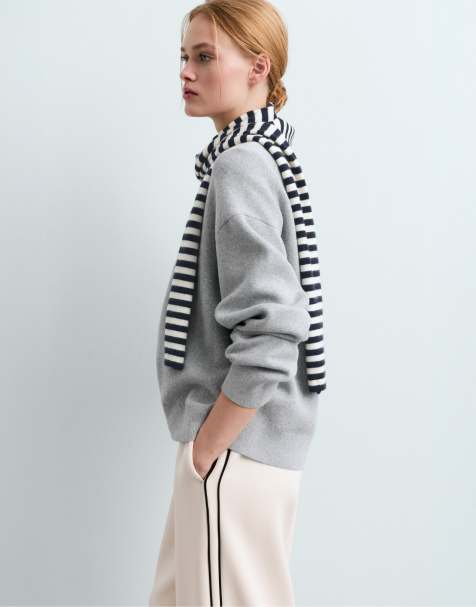 OYSHO Striped knit scarf in navy blue - view 1
