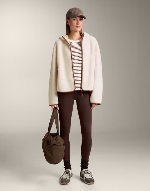 OYSHO Striped long sleeve cotton blend t-shirt in brown, 2 of 4