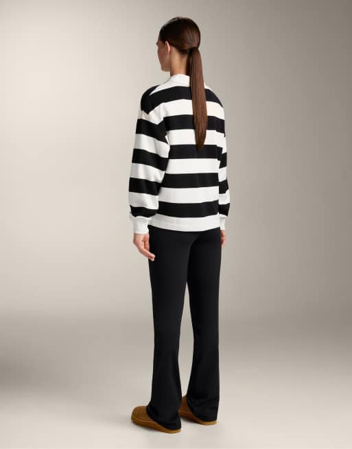 OYSHO Striped piqué polo shirt with cotton in black, 4 of 4