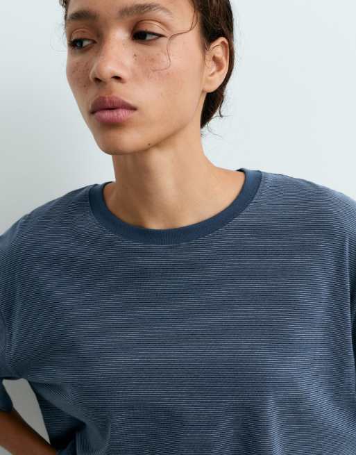 OYSHO Striped short-sleeved t-shirt in navy, 3 of 4