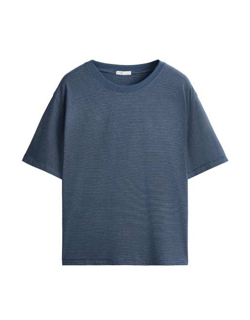 OYSHO Striped short-sleeved t-shirt in navy, 5 of 5