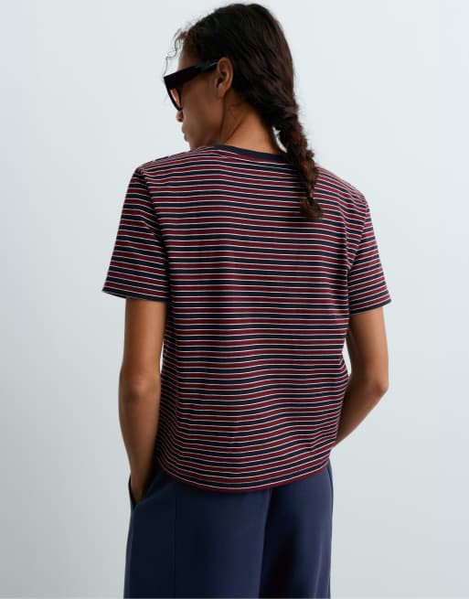 OYSHO Striped short-sleeved t-shirt in navy, 4 of 4