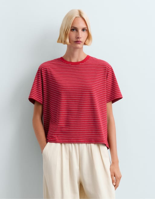 OYSHO Striped short-sleeved t-shirt in red, 2 of 6
